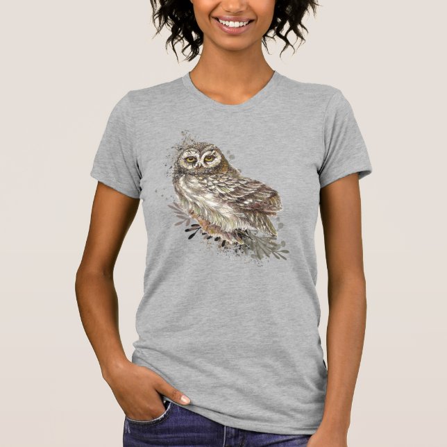 Cute Uggla,Watercolor Bird Nature Anpassningsbar T T Shirt (Framsida)