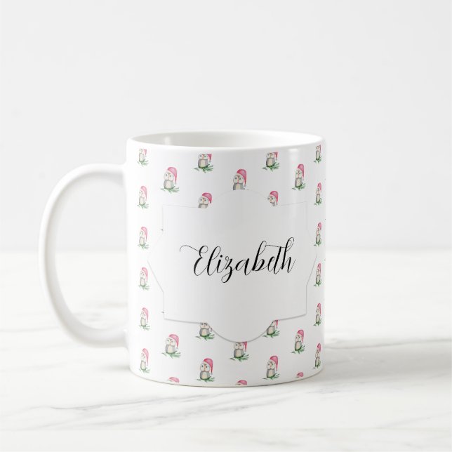 Cute Uggla Watercolor Mönster Monogramme Kaffemugg (Vänster)