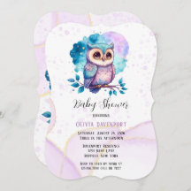 Cute Uggla Watercolor Stänk Girl Baby Shower