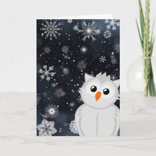 Cute Uggla Winter Snö Underbar Nyårsafton Natt Helgkort