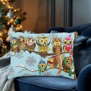 Cute Uggla Winter Snöflingor Prydnadskudde