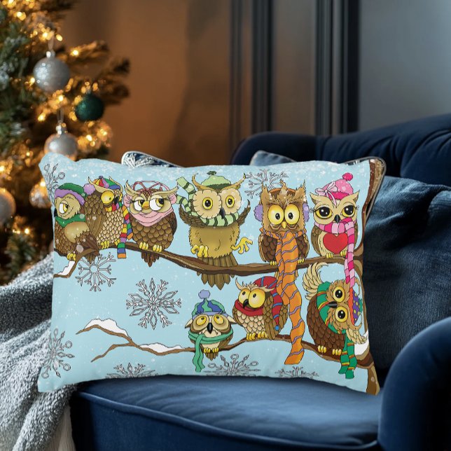 Cute Uggla Winter Snöflingor Prydnadskudde (Skapare uppladdad)