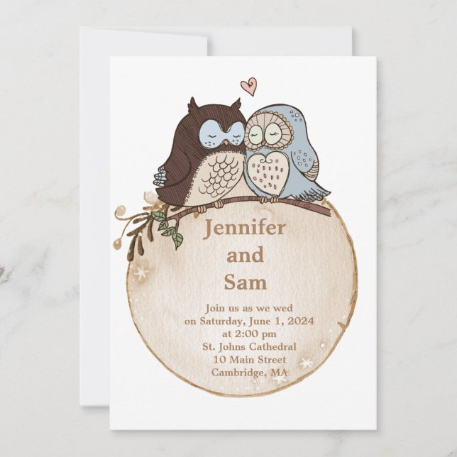 Cute Uggla Woodland Rustic Wedding bjudande Inbjudningar (Framsida)