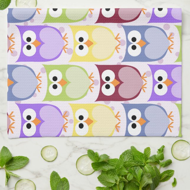 Cute Ugglor, Uggla Mönster, Baby, Ugglor,, färgsta Kökshandduk (Vikta)