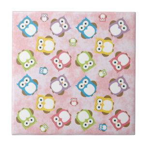 Cute Ugglor, Uggla Mönster, Colorful Ugglor, Baby Kakelplatta