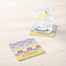 Cute Ugglor, Uggla Mönster, Colorful Ugglor, ditt  Underlägg Papper Kvadrat
