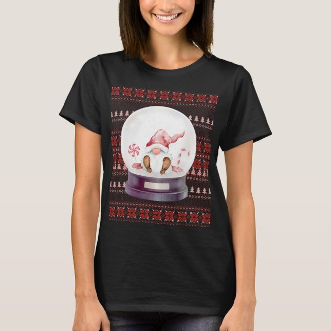 Cute Ugly jultomten Gnome i Snö Globe T Shirt (Framsida)