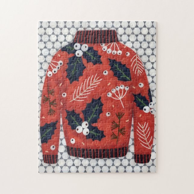 Cute Ugly Sweater Art Christmas Holiday Puzzle Red Pussel (Vertikal)