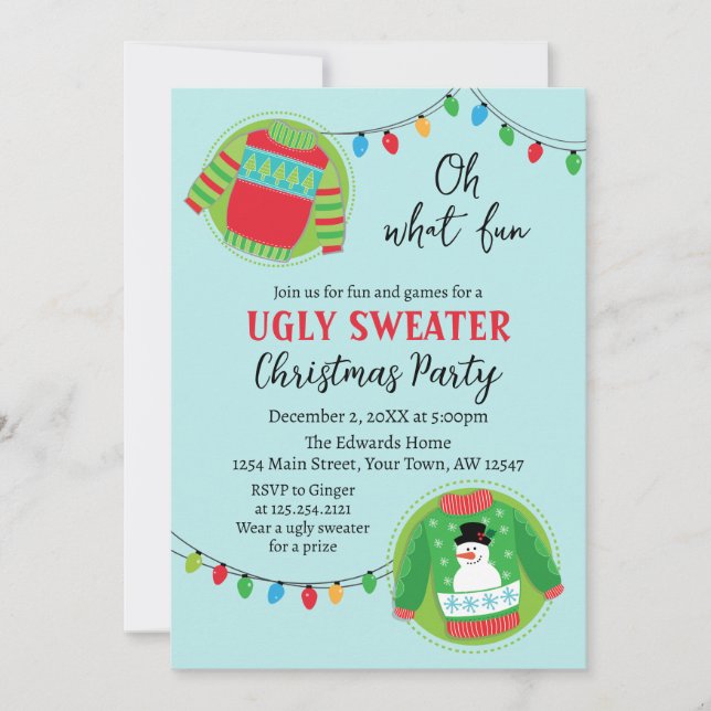 Cute ugly sweater Christmas Holiday Invitation Inbjudningar (Framsida)