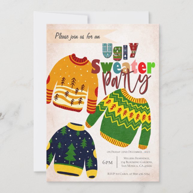 Cute Ugly Sweater-julfest-inbjudan (Framsida)