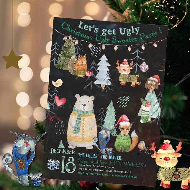 Cute Ugly Sweater-julfest-inbjudan Inbjudningar (Cute Ugly Sweater Christmas Party Invitation)