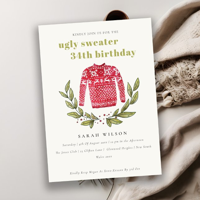Cute Ugly Sweater Winter any Age Birthday Inbjudan (Skapare uppladdad)