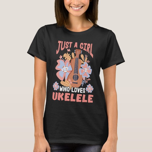 Cute Ukulele Girl Hawaii Music Little Guitar Uke F T Shirt (Framsida)