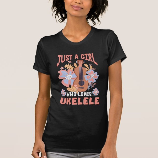 Cute Ukulele Girl Hawaii Music Little Guitar Uke T Shirt (Framsida)