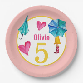 Cute Umbrella Girl Watercolor Illustration