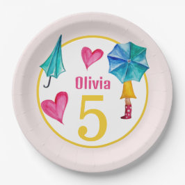 Cute Umbrella Girl Watercolor Illustration