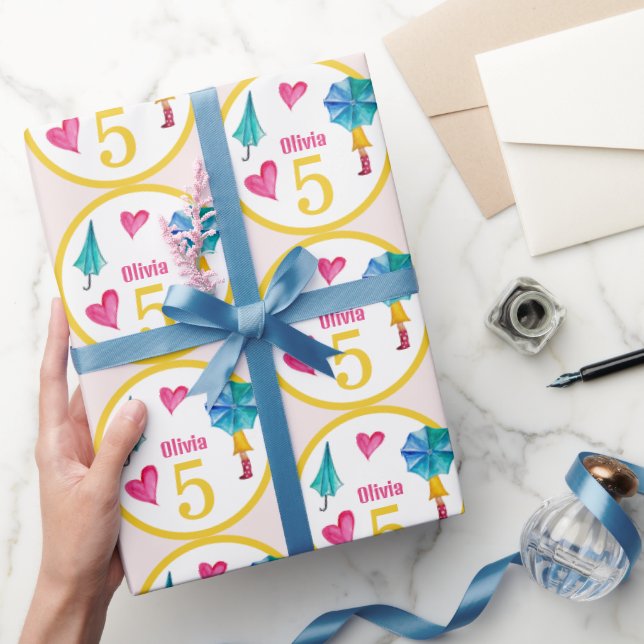 Cute Umbrella Girl Watercolor Illustration Presentpapper (Gifting)