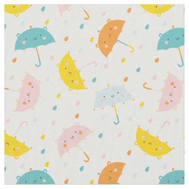 Cute Umbrellas and Raindros Tyg (Närbild)
