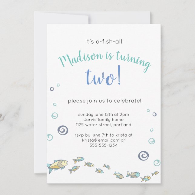 Cute under inbjudan till fiskfödelsedag till sjöss (Framsida)