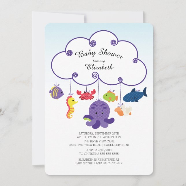 Cute under inbjudningar till Sea Baby Shower (Framsida)