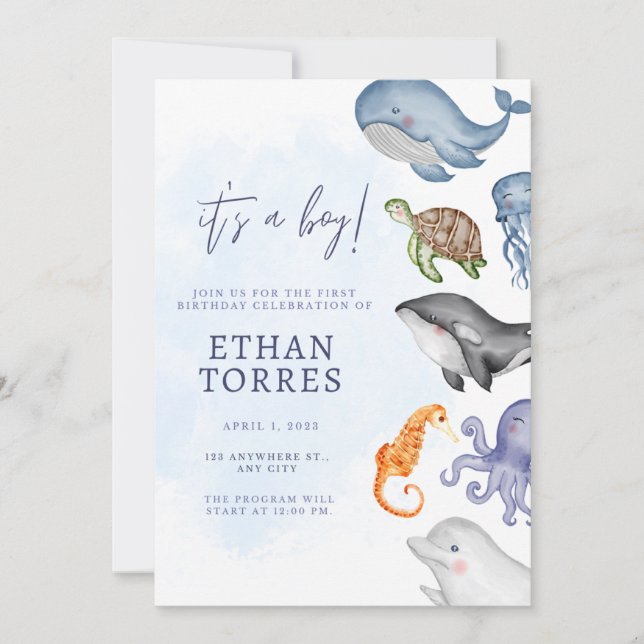 Cute under Sea Baby Shower-inbjudan Inbjudningar (Framsida)