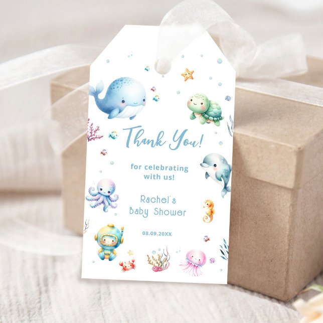 Cute under Sea Baby Shower-Tacken Presentetikett (Skapare uppladdad)