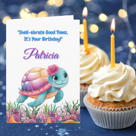 Cute under Sea Blommigt Sea Turtle Birthday Kort