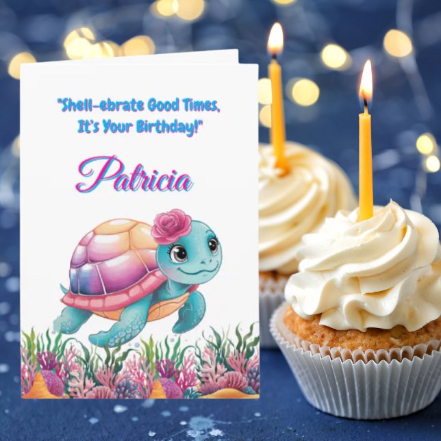 Cute under Sea Blommigt Sea Turtle Birthday Kort (Skapare uppladdad)