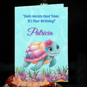 Cute under Sea Blommigt Sea Turtle Birthday Kort