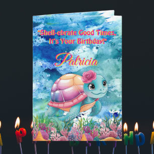 Cute under Sea Blommigt Sea Turtle Birthday Kort
