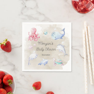 Cute under Sea Creaters Baby Shower Monogram Pappersservett