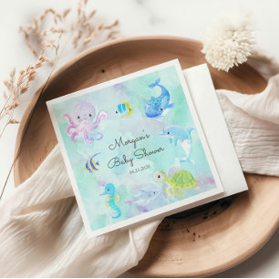 Cute under Sea Creaters Baby Shower Monogram Pappersservett