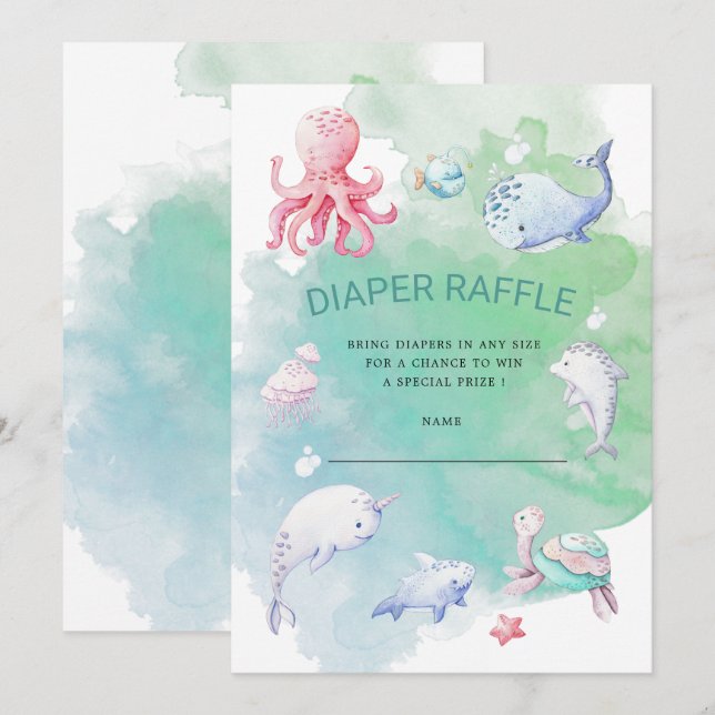 Cute under Sea Diaper Raffle Biljett bjudande Inbjudningar (Fram/baksida)