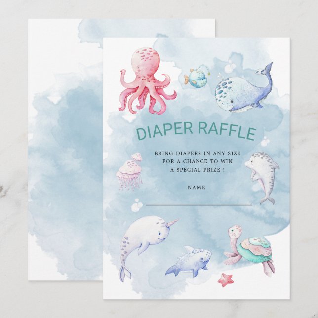 Cute under Sea Diaper Raffle Biljett bjudande Inbjudningar (Fram/baksida)