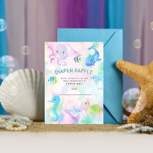 Cute under Sea Diaper Raffle Biljett Card