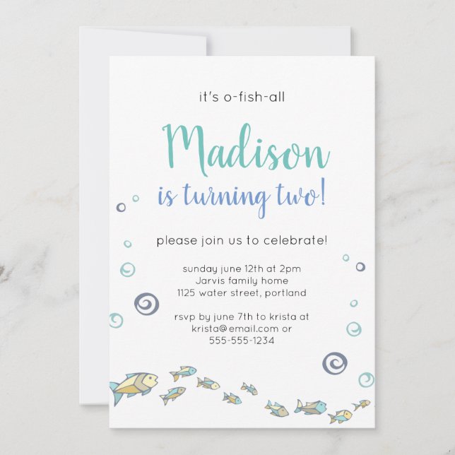 Cute under Sea Fish Childs födelsedag Inbjudningar (Framsida)