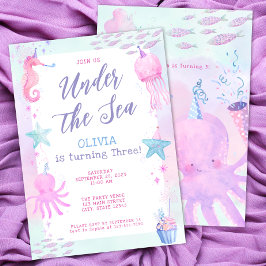 Cute under Sea Girl's 3rd Birthday Inbjudningar