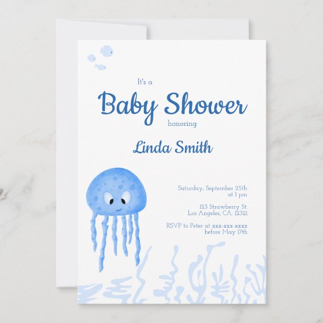 Cute under Sea Jellyfish Boy Shower Inbjudningar (Framsida)