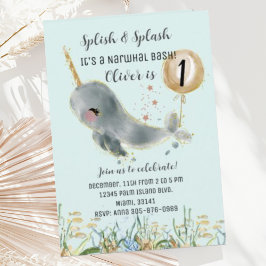 Cute under Sea Narwhal Birthday-inbjudan Inbjudningar