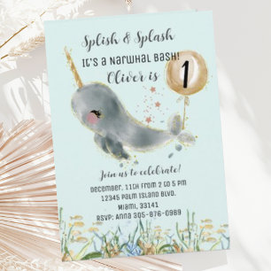 Cute under Sea Narwhal Birthday-inbjudan Inbjudningar