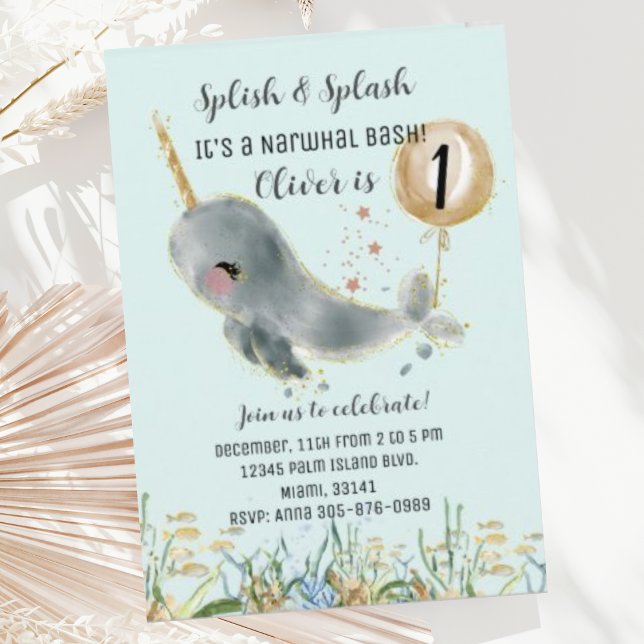 Cute under Sea Narwhal Birthday-inbjudan Inbjudningar (Skapare uppladdad)