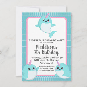 Cute under Sea Narwhal Birthday Inbjudningar