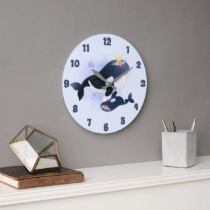 Cute under Sea Orca Blommigt Jellyfish Stor Klocka