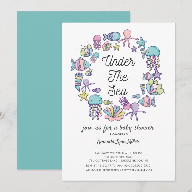 Cute under Sea Sea Baby Shower-inbjudan Inbjudningar (Fram/baksida)