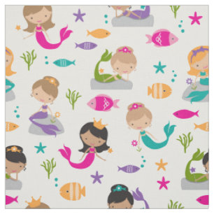 Cute under Sea Sjöjungfru and Fish Fabric Tyg