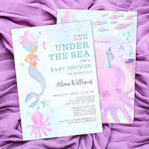 Cute under Sea Sjöjungfru Baby Shower Inbjudningar