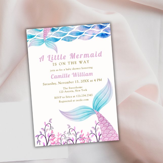 Cute under Sea Sjöjungfru Svan Baby Shower Inbjudningar (Cute Under The Sea Mermaid Tail Baby Shower Invitation)