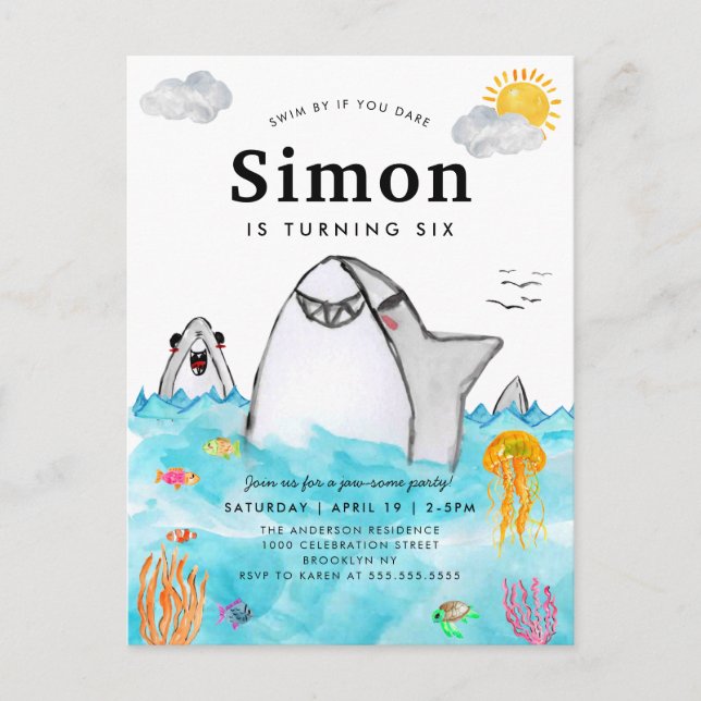 Cute under Sea Swimming Shark Ocean Birthday Vykort (Framsida)