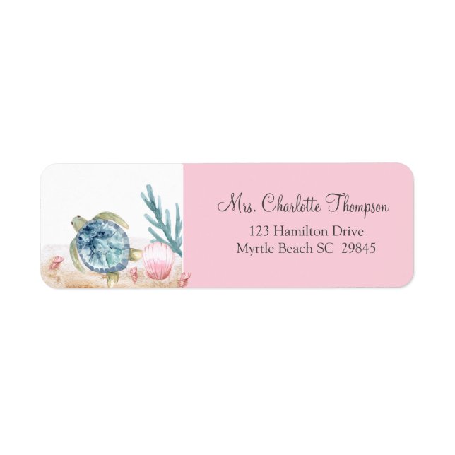 Cute under Sea Turtle Address Label Returadress Etikett (Framsidan)