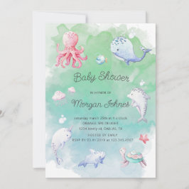 Cute under Sea Watercolor Baby Shower Inbjudan